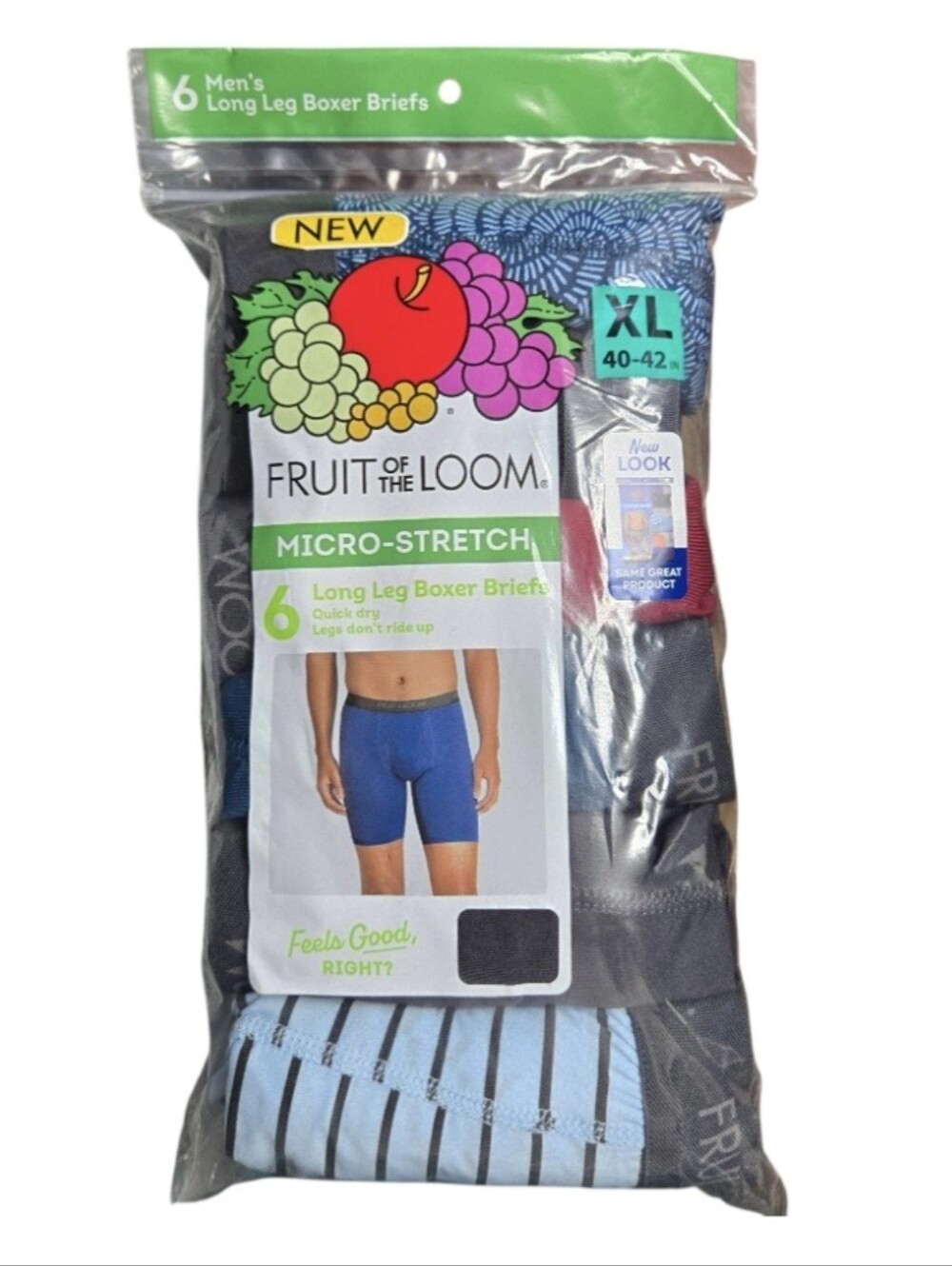 Fruit of the Loom Men's Micro-Stretch Long Leg Boxer Briefs 6-Pack, Size: XL NEW